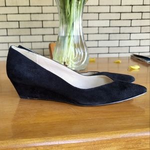 Nine West black suede pointed toe wedges